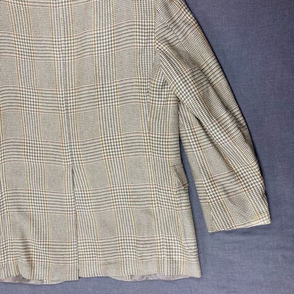 Brooks Brothers Blazer Mens 39R Tan Silk Wool Houndstooth Plaid Preppy Chic Coat - Picture 7 of 16